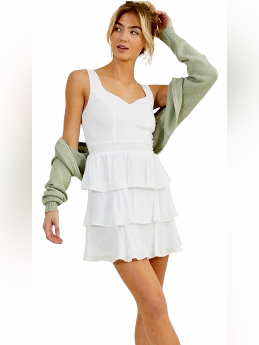 Altar’d State – Lacey Mini Dress – Tiered Ruffle Fit & Flare – White – Sz. XS